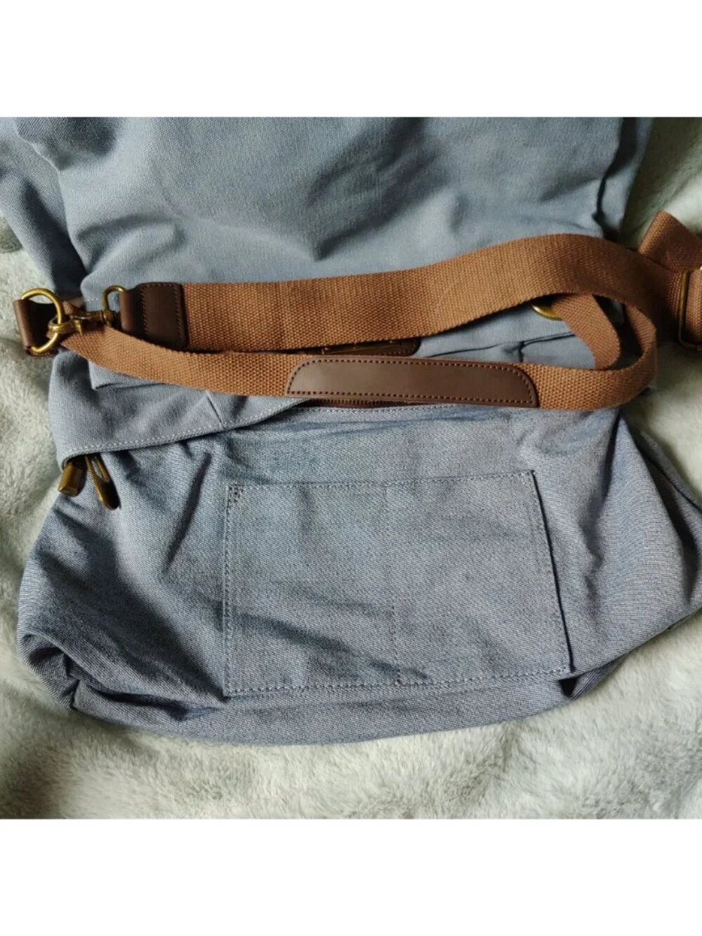 ZEDE Washed Canvas Split Leather Crossbody Tote Travel Bag Contemporary